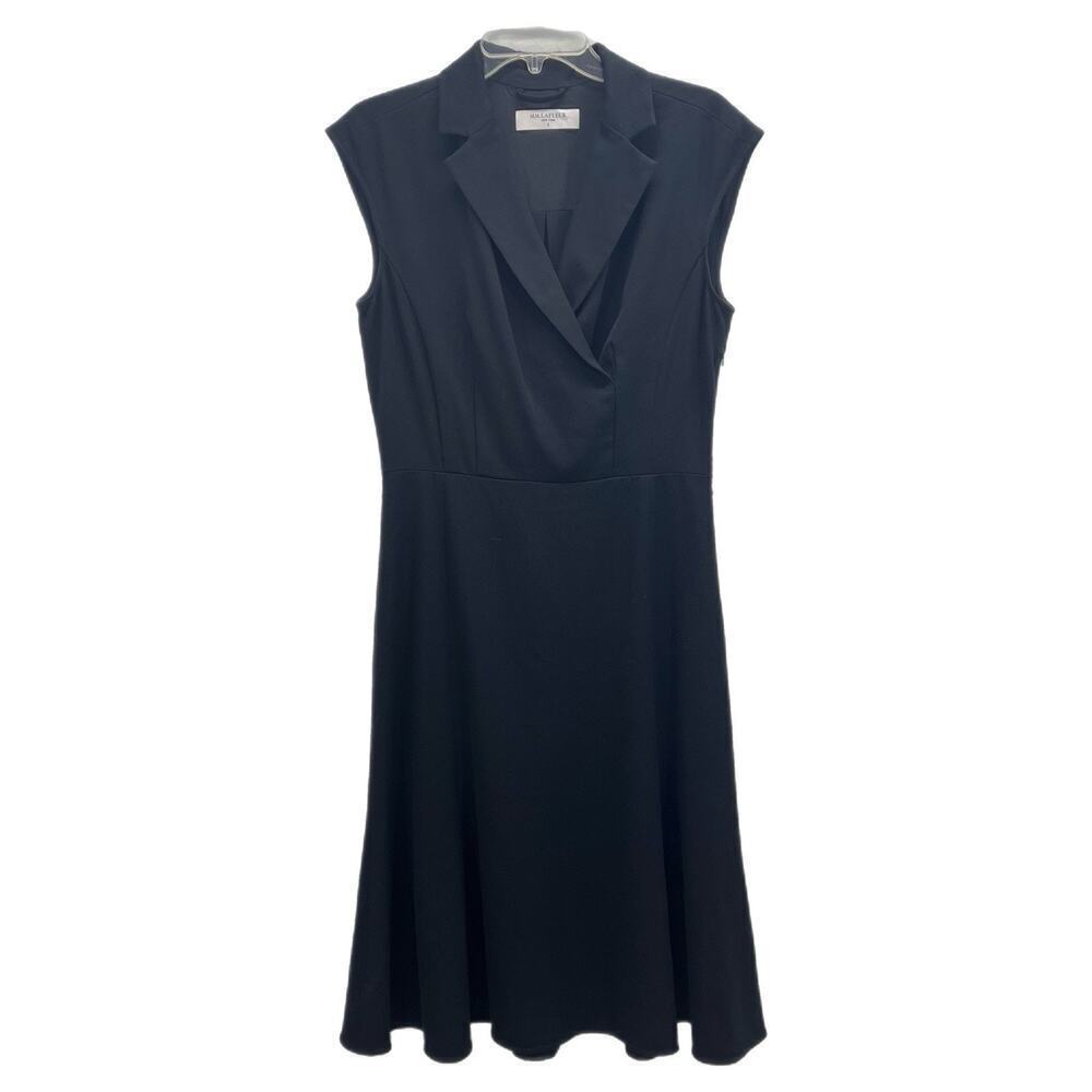 M.M. LaFleur Fit and Flare Dress 8 Black Sleeveless Office Minimalist Old Money